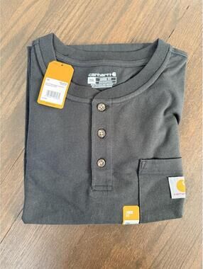 Carhartt Henley Shirt Mens 2XL Gray Loose Fit Heavyweight Long Sleeve Pocket NEW